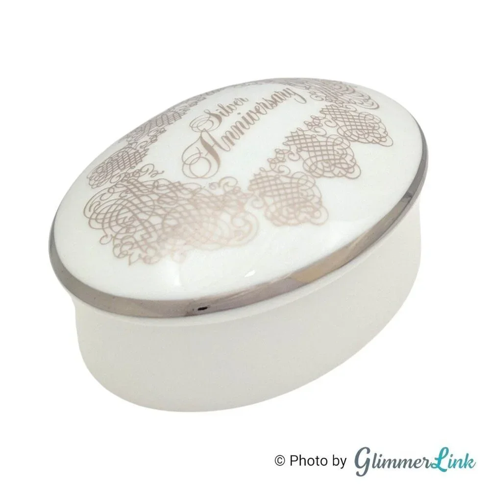Vintage House of Goebel 25th Silver Anniversary Porcelain Trinket Jewelry Box